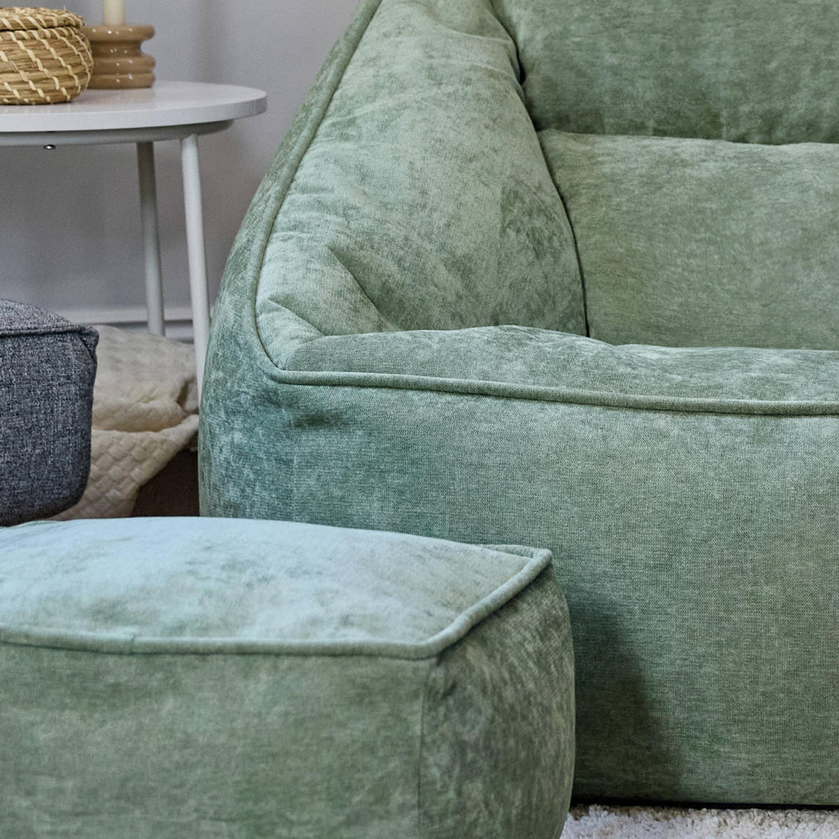 SITZSACK Sessel Chenille Natalia mit Hocker - Salbeigrün, Kunststoff/Textil (100/80/88cm) - icon