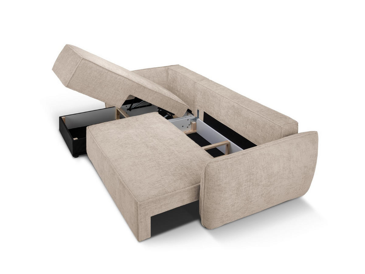 AUSKLAPPBARES-ECKSOFA links mit Container Kaelle aus Chenille-Stoff beige 4 Sitzplätze - Beige, Textil (165/252cm) - Micadoni