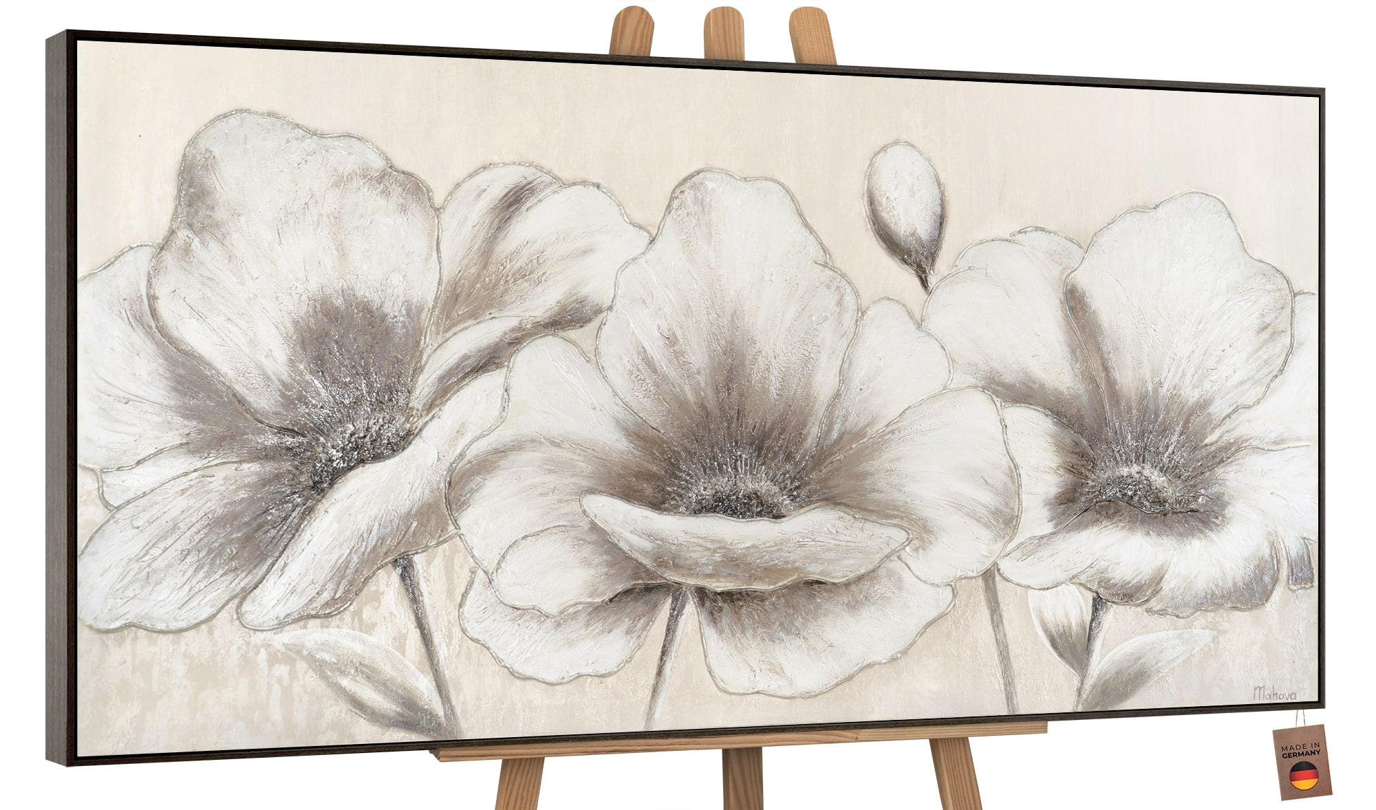 GEMÄLDE Blumen II Schattenfugenrahmen grau 120x60 cm - Grau, Holz (120/60cm) - YS-art gallery