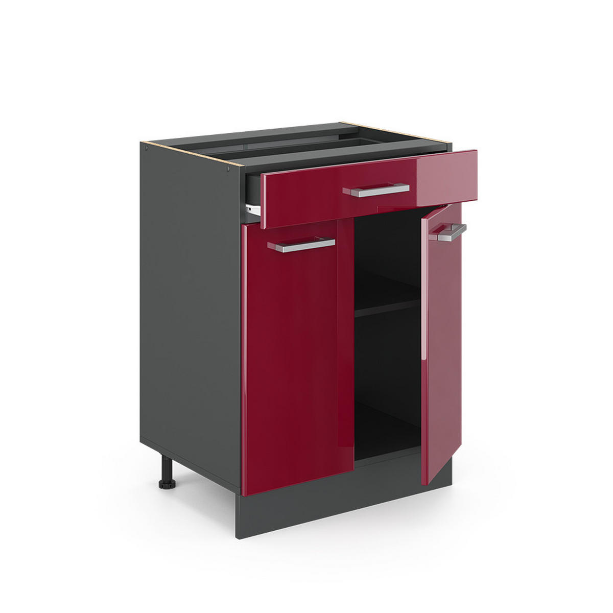 KÜCHENUNTERSCHRANK R-Line Rot Hochglanz 60 cm AP Marmor - Anthrazit/Rot, Holzwerkstoff (60/81.6/60cm) - Vicco