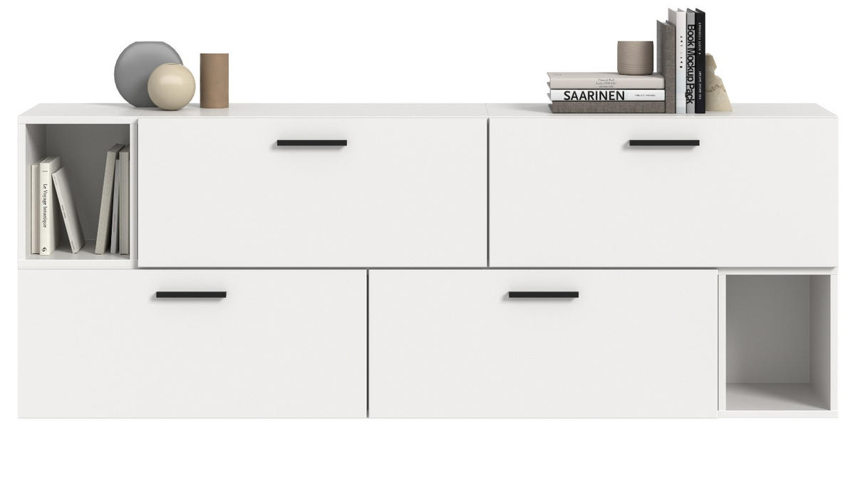 SIDEBOARD weiß 176 cm, Kommode hängend / stehend - Schwarz/Weiß, Holzwerkstoff/Kunststoff (176/65/34cm) - Inn.Furn