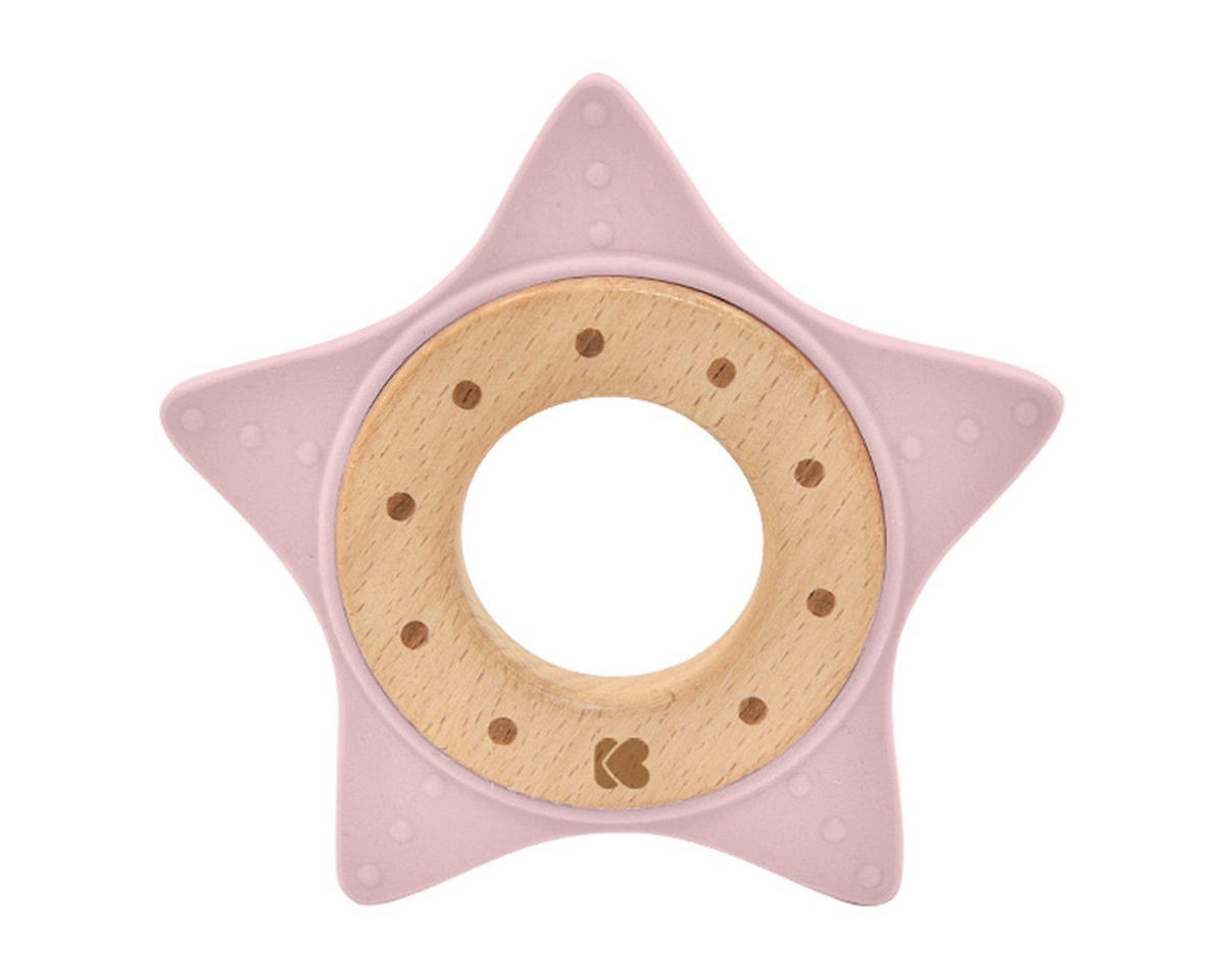 BEISSRING Star rosa Zahnhilfe, Greifling, ab Geburt - Rosa, Holz (11/11cm) - Kikka boo