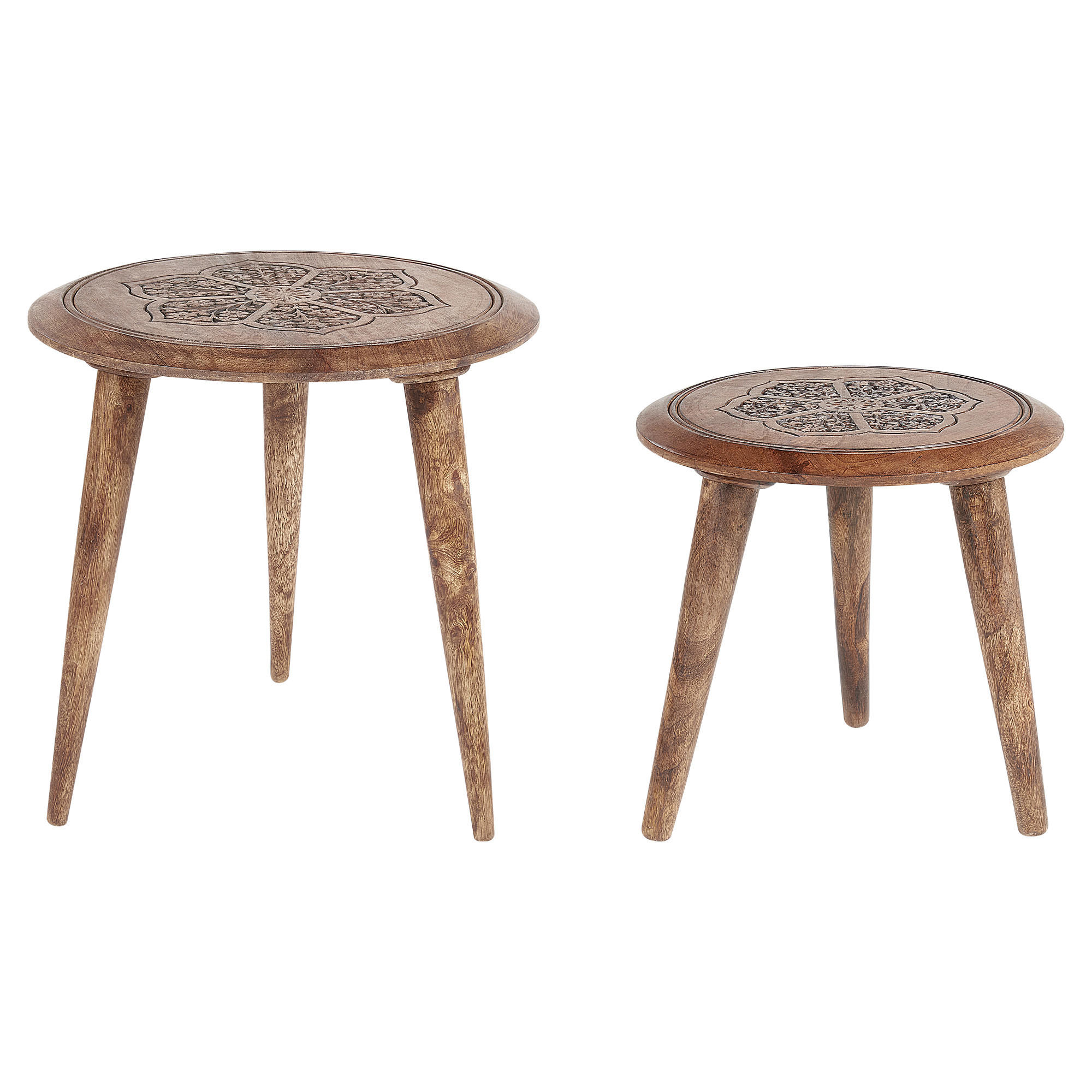 BEISTELLTISCH 2er-Set Mangoholz dunkelbraun rund Turua - Dunkelbraun, Holz (38/36/38cm) - Beliani