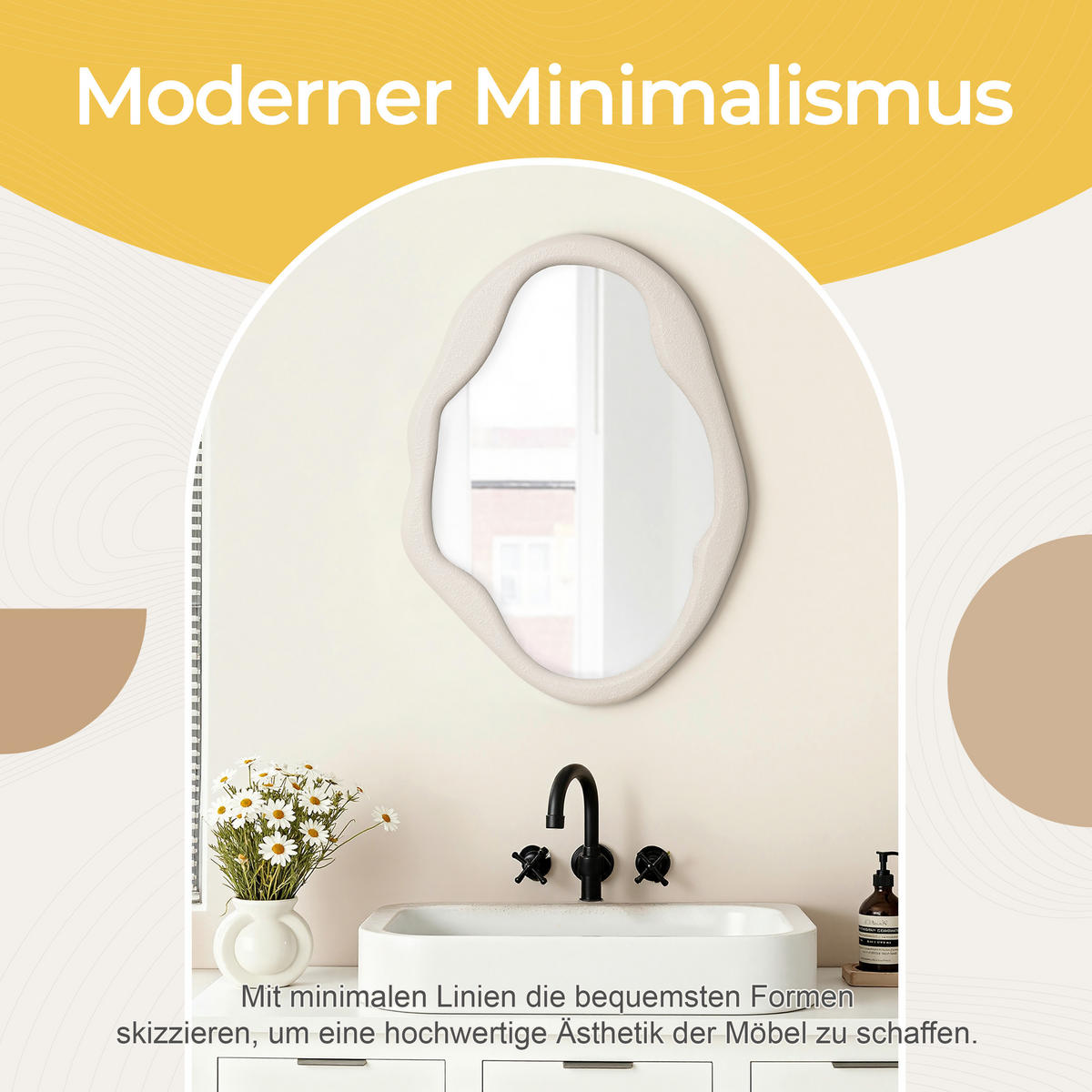 70CM H Wandspiegel mit weißem, unregelmäßigem Rahmen,Geeignet für Schlafzimmer, Wohnzimmer, Badezimmer und Flur - Weiß, Glas (50/70/2.5cm) - Hometopia