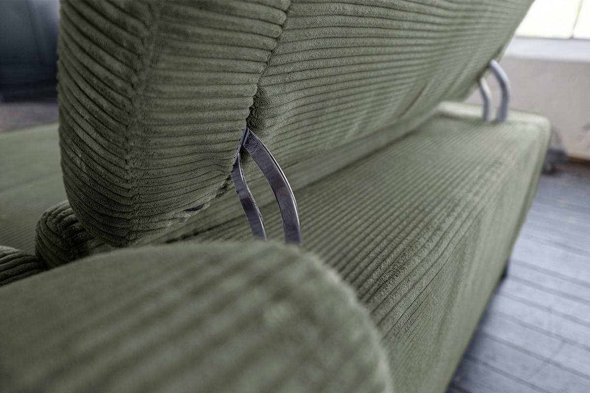 ECKSOFA LAISKA Grün Cord Relaxfunktion - Schwarz/Olivgrün, Textil/Metall (282/177cm) - KAWOLA