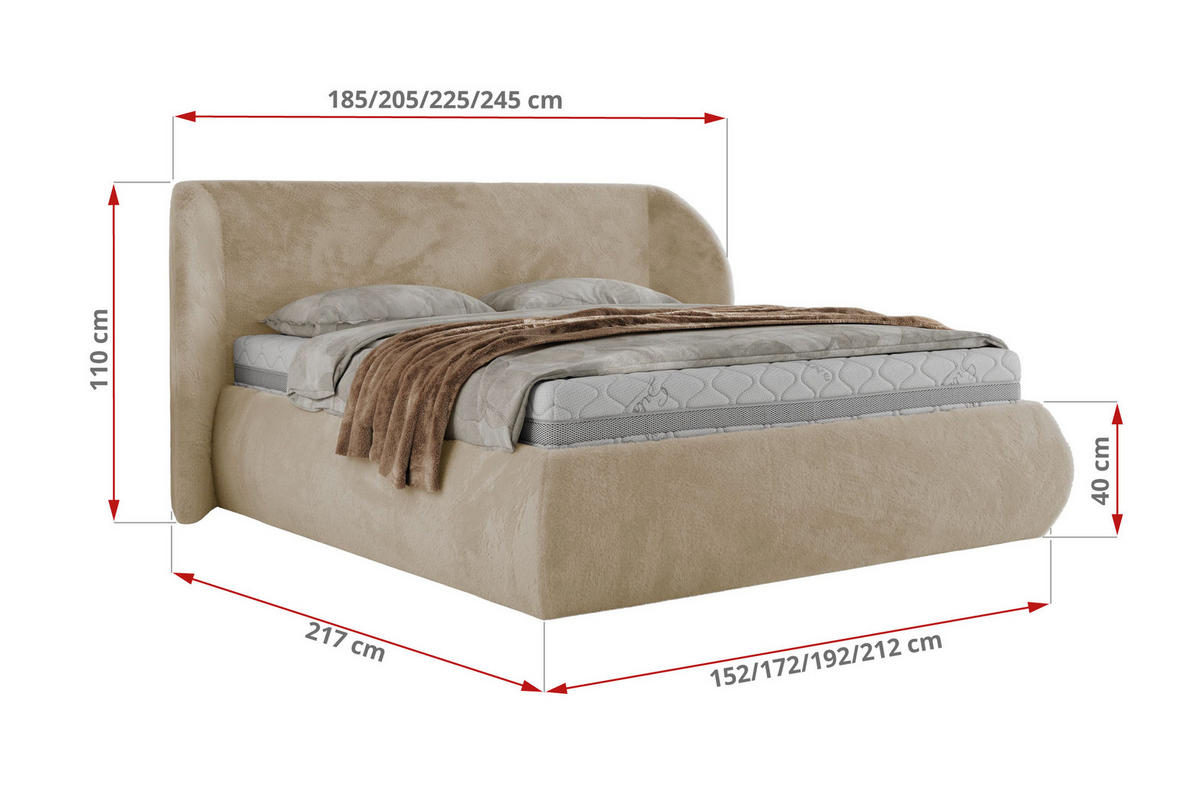 POLSTERBETT CAELA CLASSIC 180/200 - Creme Plüsch - Multipocket-Matratze - Creme, Textil (180/200cm) - MKS