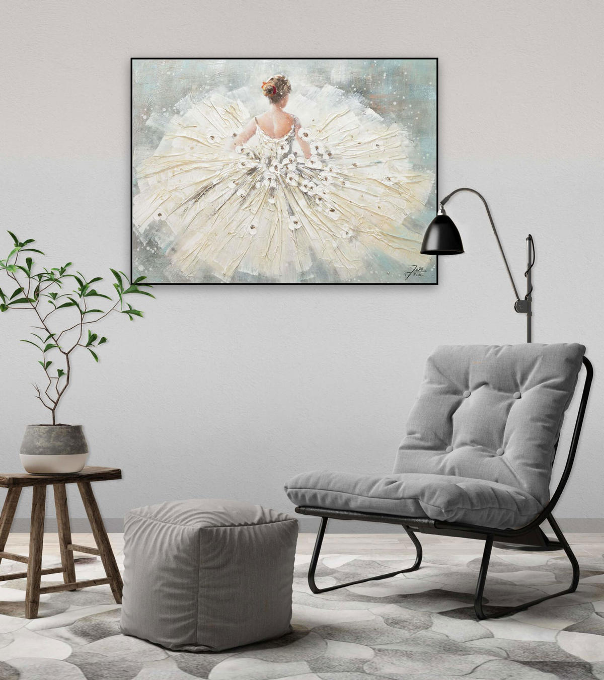 ACRYLBILD HANDGEMALT 100/75 cm - Weiß/Grau, Holz/Textil (100/75cm) - KUNSTLOFT