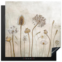 HERABDECKPLATTE - Blumen - Aquarell - Stilleben - Braun - Vintage - 58x59 - Sandfarben, Kunststoff (58/59/0.2cm) - MuchoWow