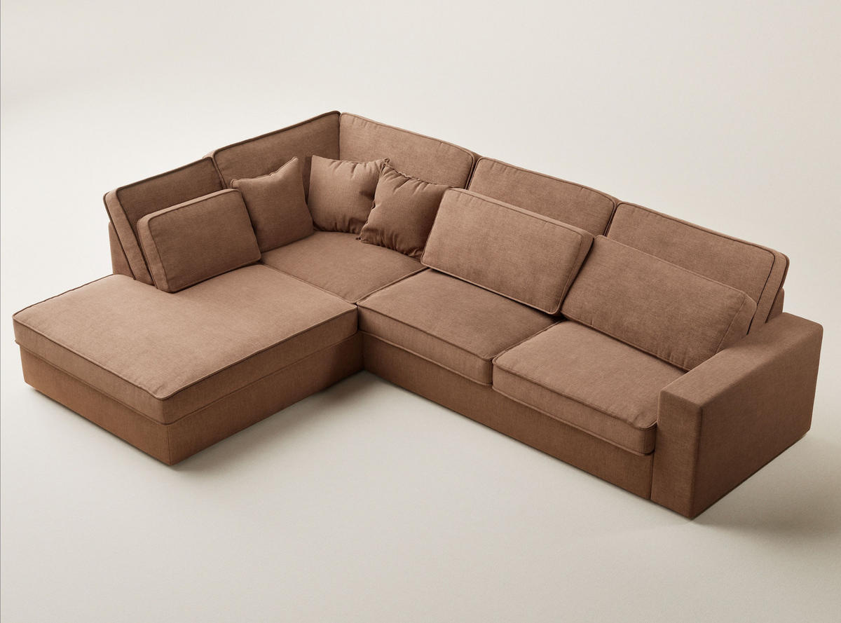 ECKSOFA Kirou Hellbraun Chenille-Stoff - Links Seite - Hellbraun/Schwarz, Holz/Holzwerkstoff (225/311cm) - Maison de Reve