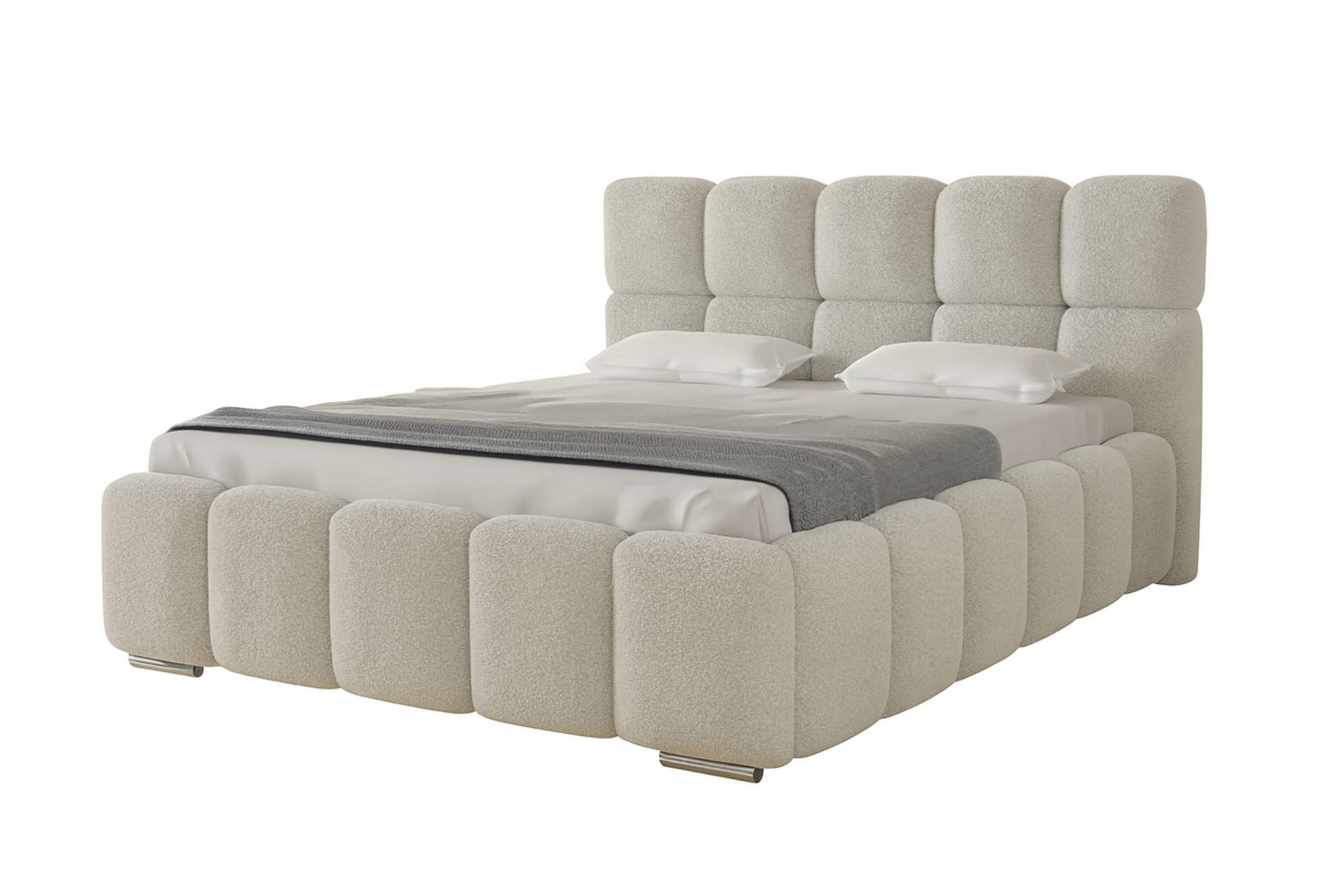 POLSTERBETT LUNA mit Kopfteil, 140 x 200 cm, Doppelbett mit Bettkasten und Lattenrost aus Metall, Boucle Stoff: Beige - Beige, Holz/Textil (140/200cm) - Agmat-Furniture
