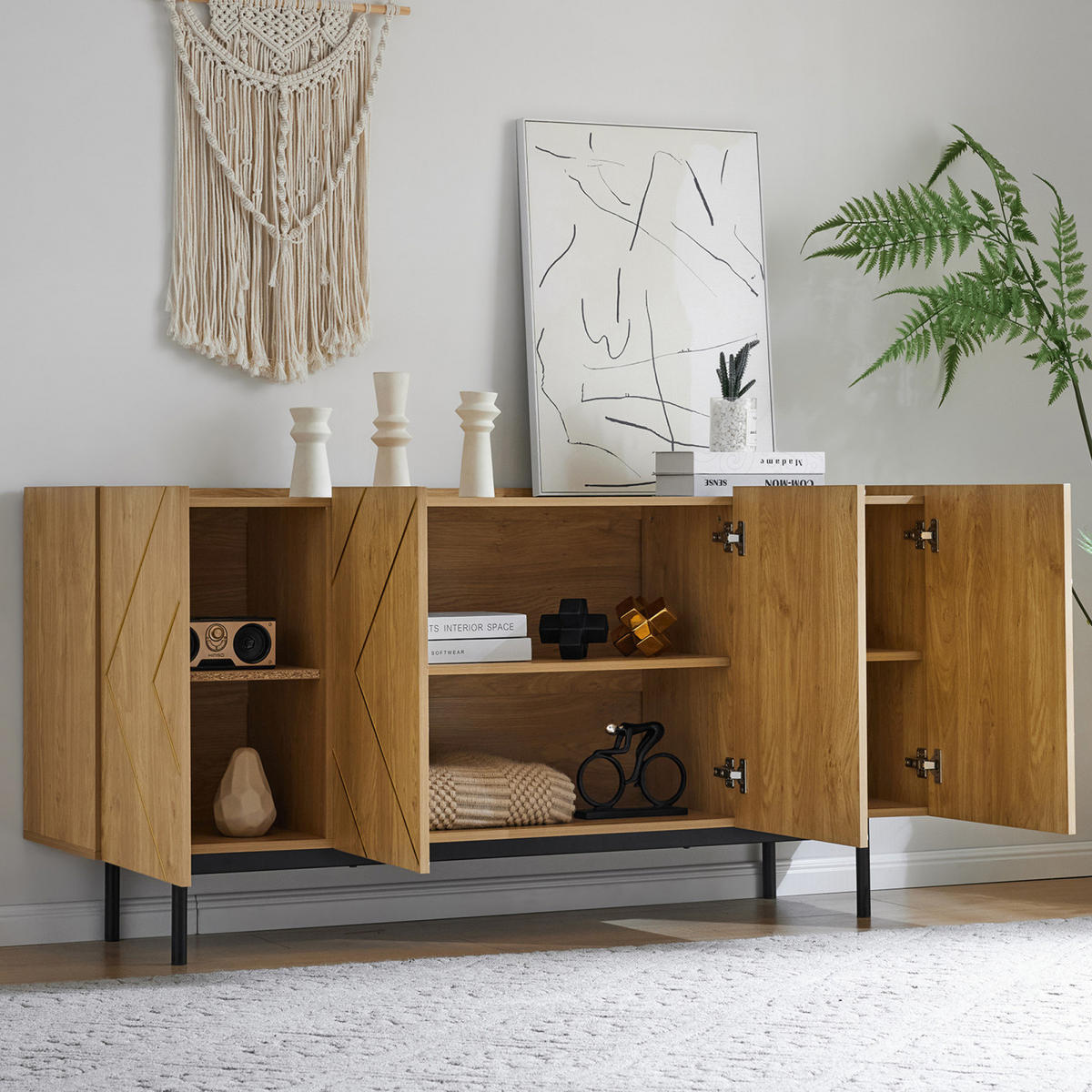 SIDEBOARD 160x40x78 cm, 4 Türen, Stauraum, für Wohnraum - Kastanienfarben, Holz (160/78/40cm)