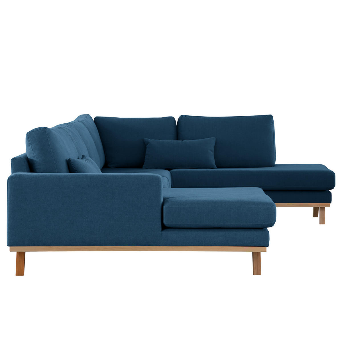 WOHNLANDSCHAFT mit Longchair - Blau/Buchefarben, Buchenholz/Textil (371/81/219cm) - home24