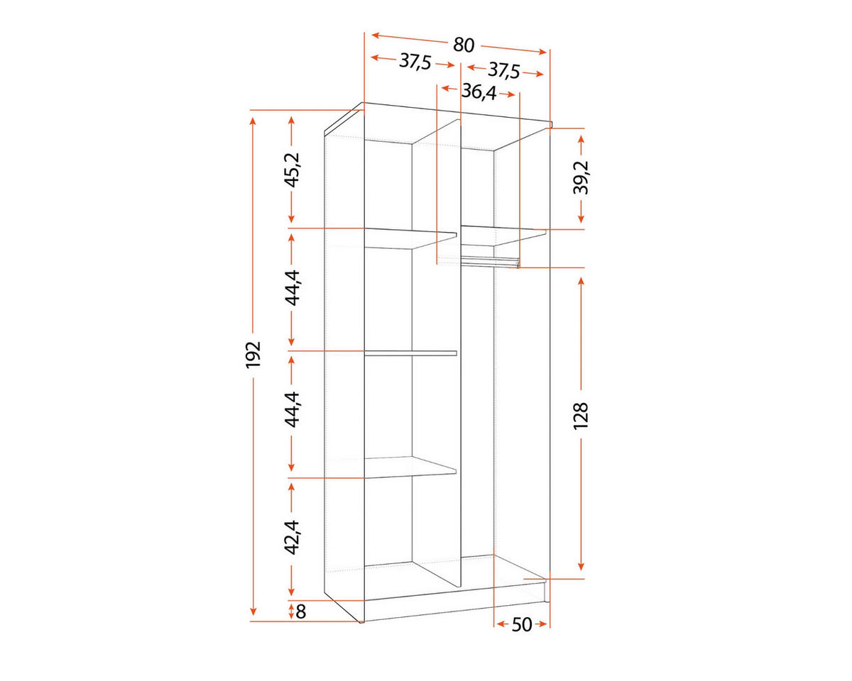 KINDERKLEIDERSCHRANK INGE 06 80/193/50 cm Weiß+Grau/Grau - Weiß/Grau, Holzwerkstoff (80/192/50cm) - Deine Möbel 24