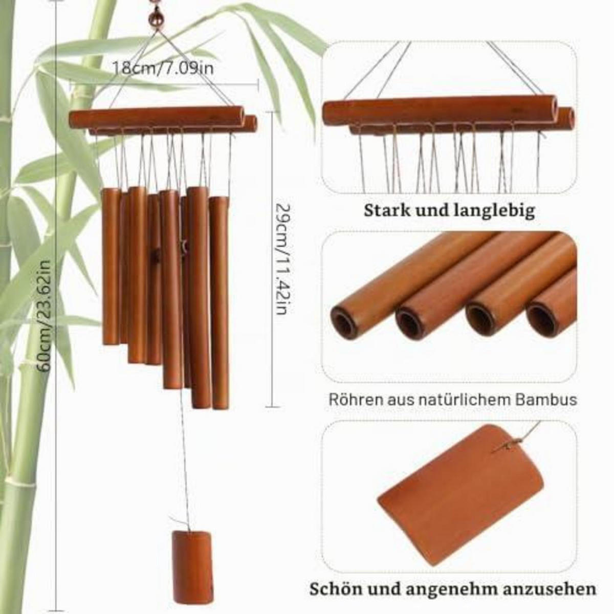 WINDSPIEL Bambus mit beruhigender Melodie - Braun, Naturmaterialien (18/10/60cm)