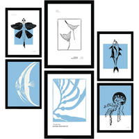 POSTER Set Mit 6 In Schwarzer Tinte Seltener Fisch Kunstdrucke Von Meer Und Ozean Für Innenarchitektur A3 & A4 Schwarzer Rahmen - Schwarz, Papier (29/3cm) - Nacnic