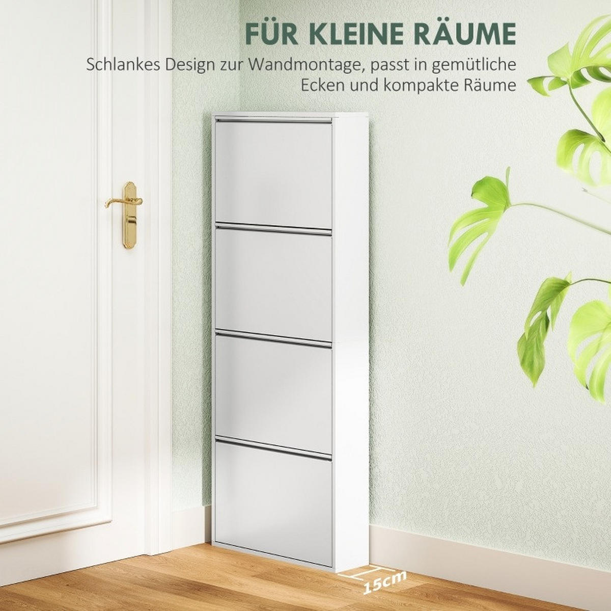 SCHUHSCHRANK 55/15/139,5 cm in Weiß mit 4 Klappen aus Metall - Weiß, Metall (55/139/15cm) - Flora Grace