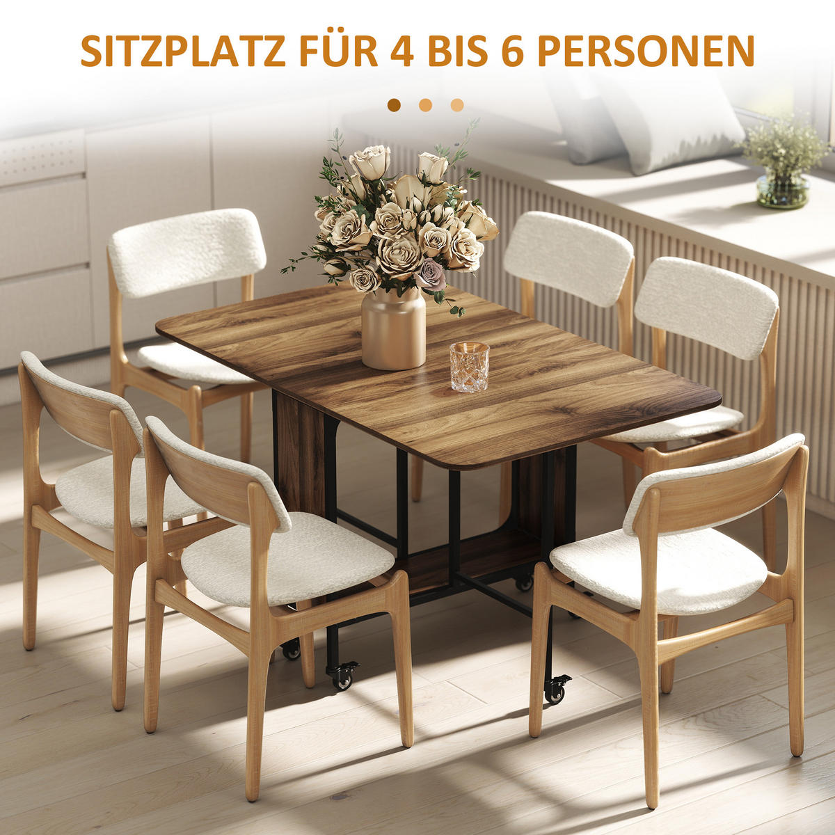 ESSTISCH klappbar, Mobiler Klapptisch für 6 Personen, mit Ablage Braun - Schwarz/Braun, Kunststoff/Metall (130/80/74cm) - HOMCOM