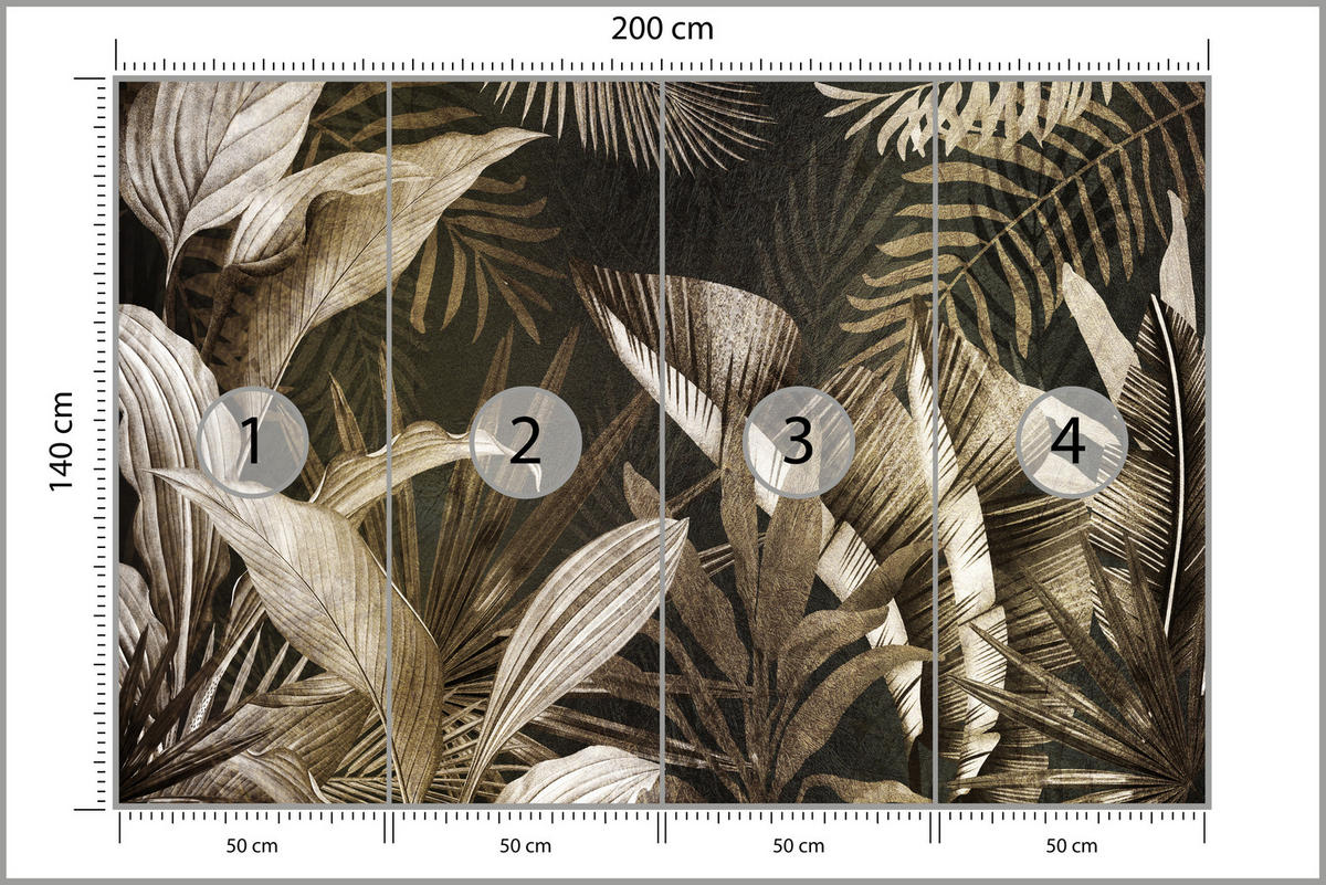 FOTOTAPETE Vintage Tropenpflanzen Blätter Exotisch Modern 200x140 - Beige/Grau, Papier (200/140cm) - Muralo