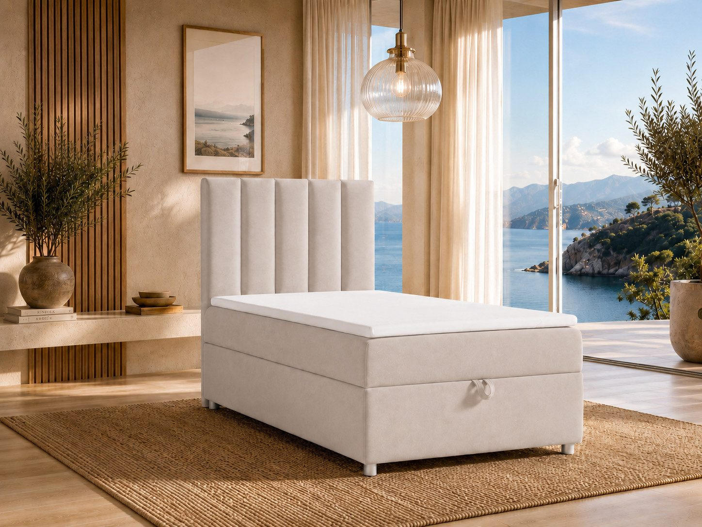 BOXBETT mit Bettkasten Trinity K-10 SINGLE Bonellfederkern inkl. Topper - Creme, Holz/Holzwerkstoff (90/200cm) - Best For Home
