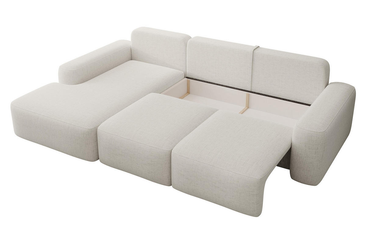 ECKSOFA Carnos mit wasserabweisendem Chenille-Bezug in Cremeweiß - Ecru, Textil (264/162cm) - Selsey