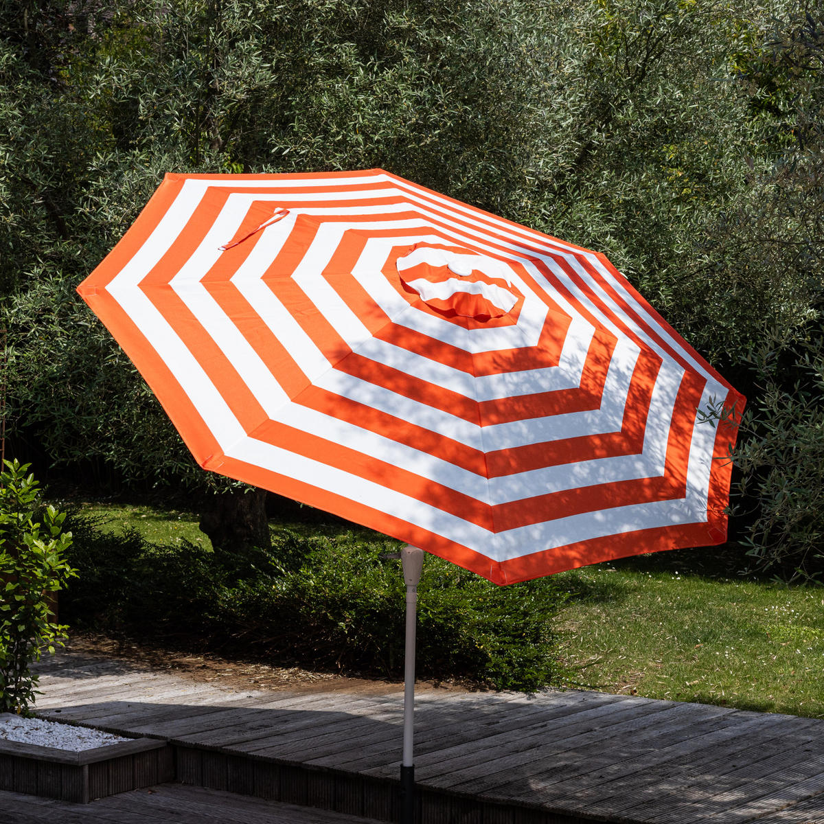 SONNENSCHIRM Bandol Orange und Weiß gestreift Ø 2,70 m - Orange, Textil (270/270cm) - Happy Garden