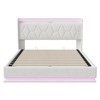 POLSTERBETT 140x200 cm mit LED, USB, Stauraum, Samt, Weiß - Weiß, Holz (140/200cm)