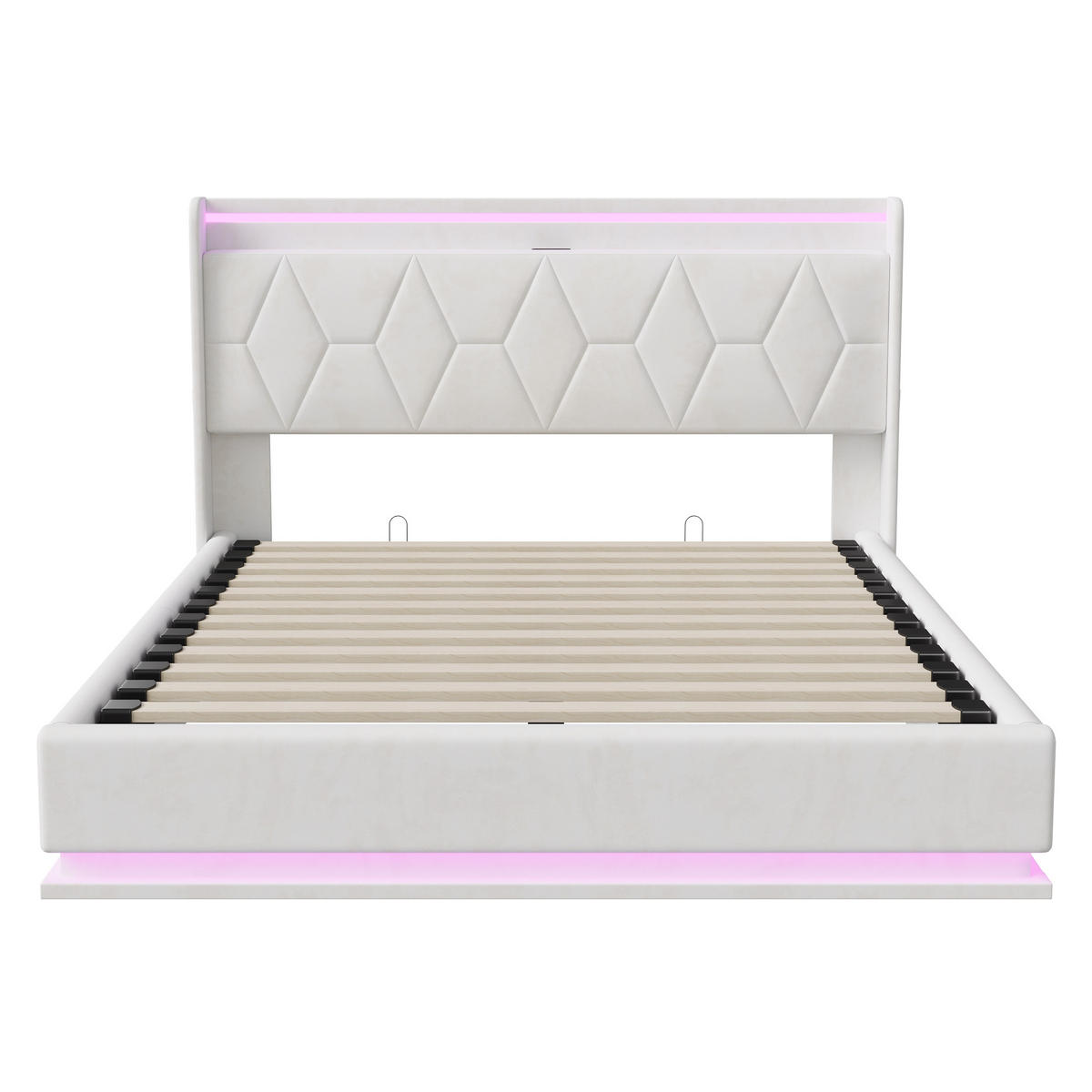 POLSTERBETT 160/200 cm mit Stauraum-Bettkasten, Ablagekopfteil, zweiseitigem farbwechselndem LED-Licht & USB-Ladefunktion - Weiß, Holz/Metall (160/200cm) - Joyfair