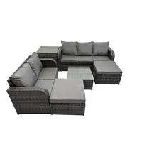 GARTENMÖBEL SET mit 3-SITZER SOFA Polyrattan Dunkelgrau 7-Sitzer - Dunkelgrau/Grau, Glas/Kunststoff - Fimous