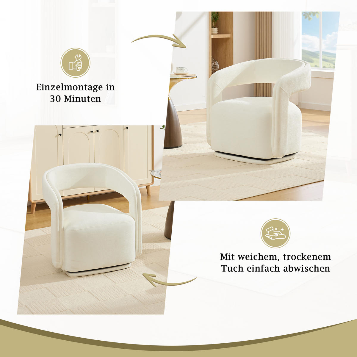 SESSEL Barrel-Design 360° drehbar, DE-42206, Weiß - Weiß, Holzwerkstoff (65.5/74/70cm) - ComfortXL