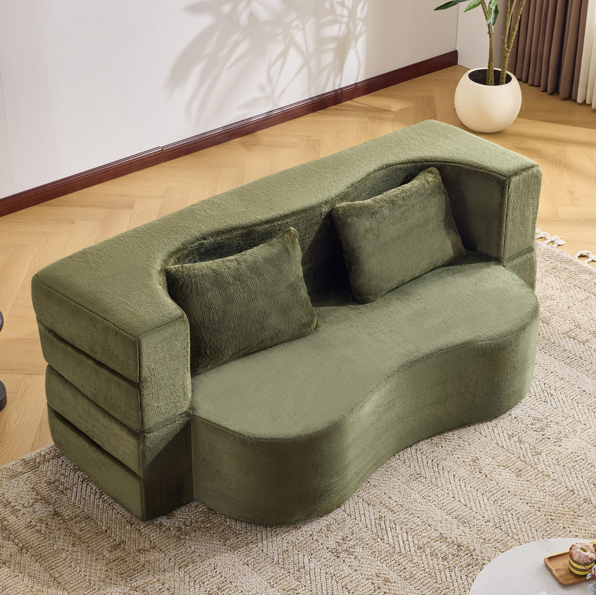 SCHLAFSOFA 2-in-1 faltbar Grün mit 2 Kissen - Grün, Kunststoff (180/70/55cm) - Meubliv