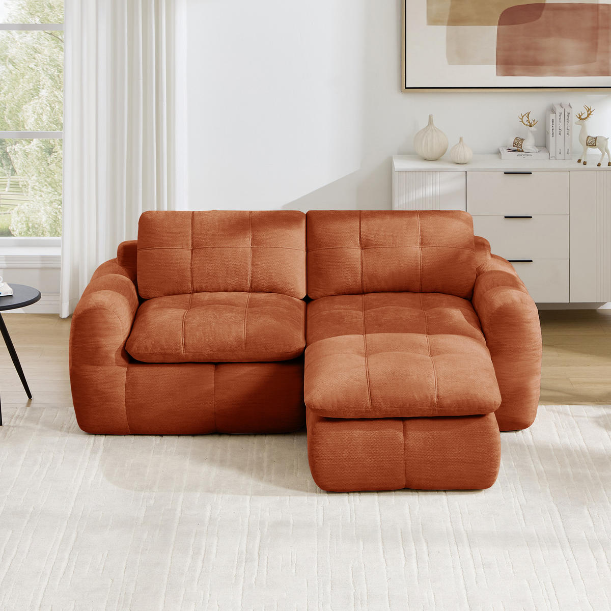 ECKSOFA DE-34464 mit Ottoman und Karostepp-Design Orange - Orange, Textil (160/194cm) - ComfortXL