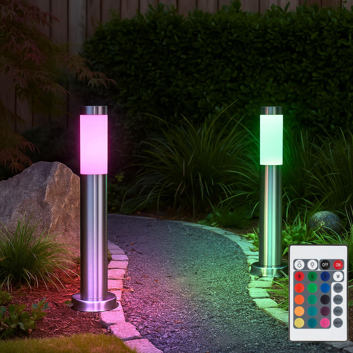 LED WEGELEUCHTE Edelstahl Silber 2er Set - Silberfarben, Metall (12.5/12.5/45cm)