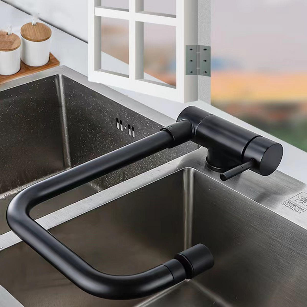 BADEZIMMERARMATUR mit 60 cm Zulaufrohr, schwarz, schwenkbar. - Schwarz, Metall (40/10/25cm) - Vallsero