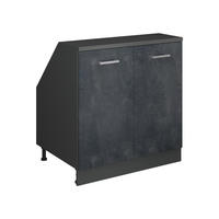 KUHINJSKI ORMAR ZA KOSINE KROVA R-Line Crni Beton 80 cm s 2 vrata, korpus ormara dubine 60 cm - crna/antracit, drvni materijal (80/83.8/60cm) - Vicco