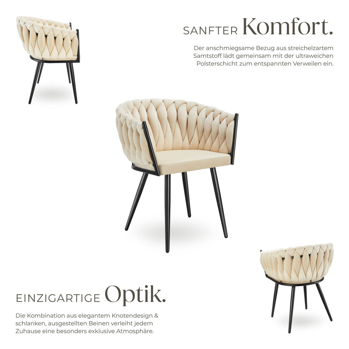ESSZIMMERSTUHL 2er Set Astano 60 5 x 55 x 75 cm Sand - Sandfarben, Textil (60.5/75/55cm) - tectake