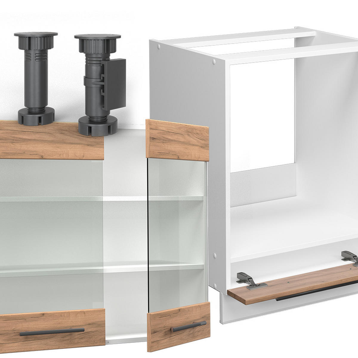 ECKKÜCHE Fame-Line Goldkraft Eiche/Weiß 227 x 60 cm ohne AP - Eiche Wotan/Weiß, Holzwerkstoff (287/81.6/46cm) - Vicco
