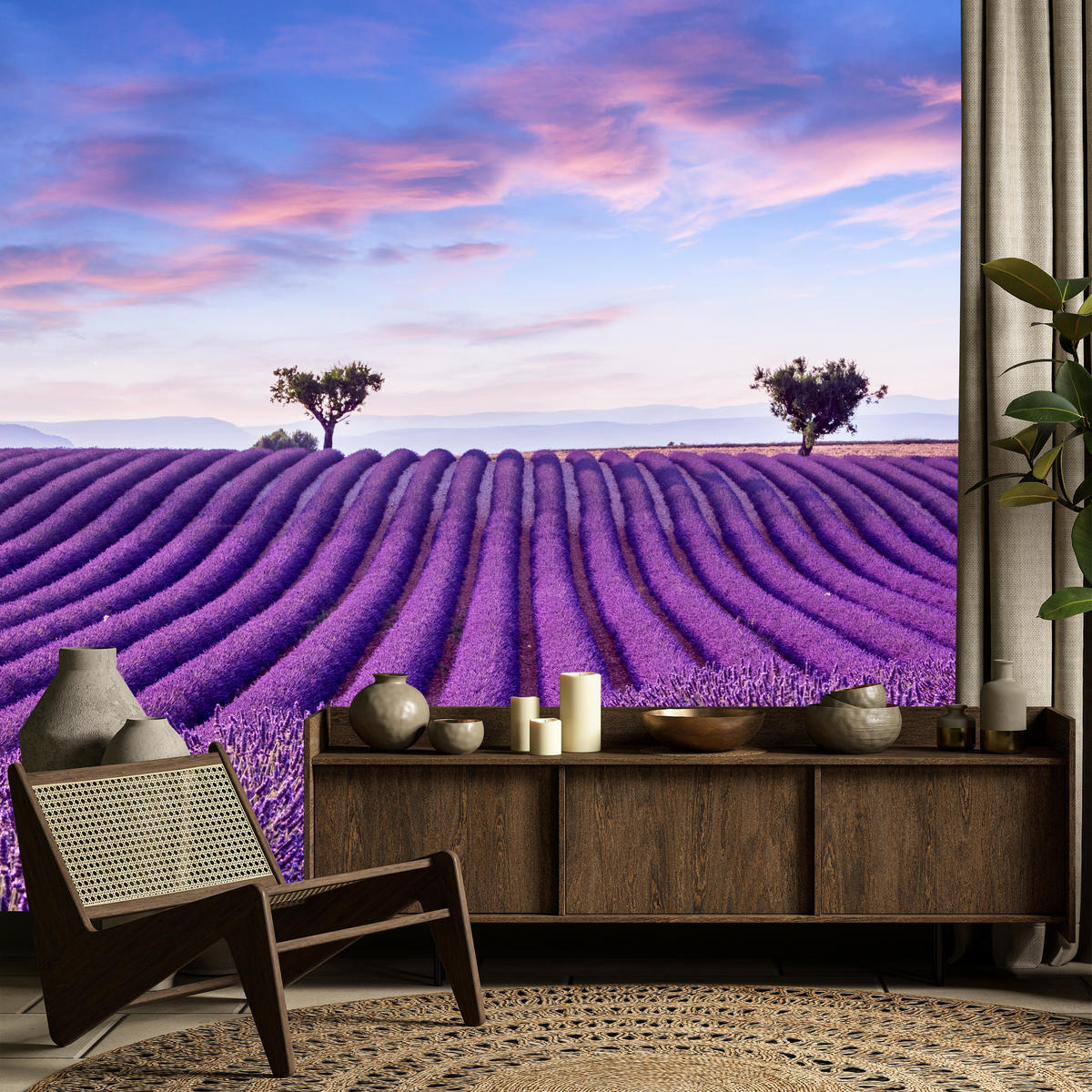 FOTOTAPETE für Küche Lavendelfeld Lila Natur Sträucher 500x350 - Blau/Violett, Papier (500/350cm) - Muralo