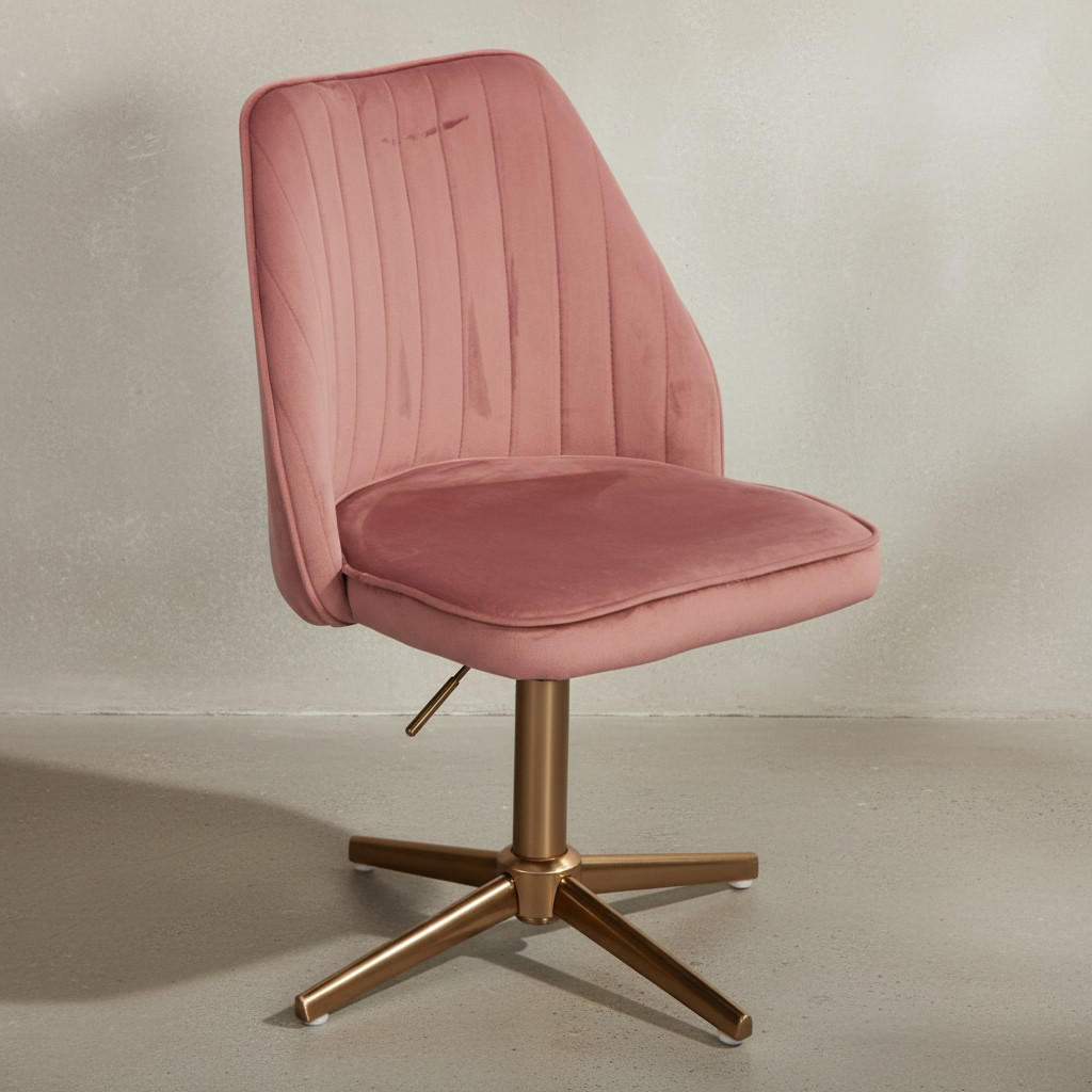 DREHSTUHL Samt mit Höhenverstellung, Eisenfuß und 360° Drehfunktion TANARO, Rosa - Pink/Goldfarben, Textil/Metall (60/100/60cm) - KADIMA DESIGN