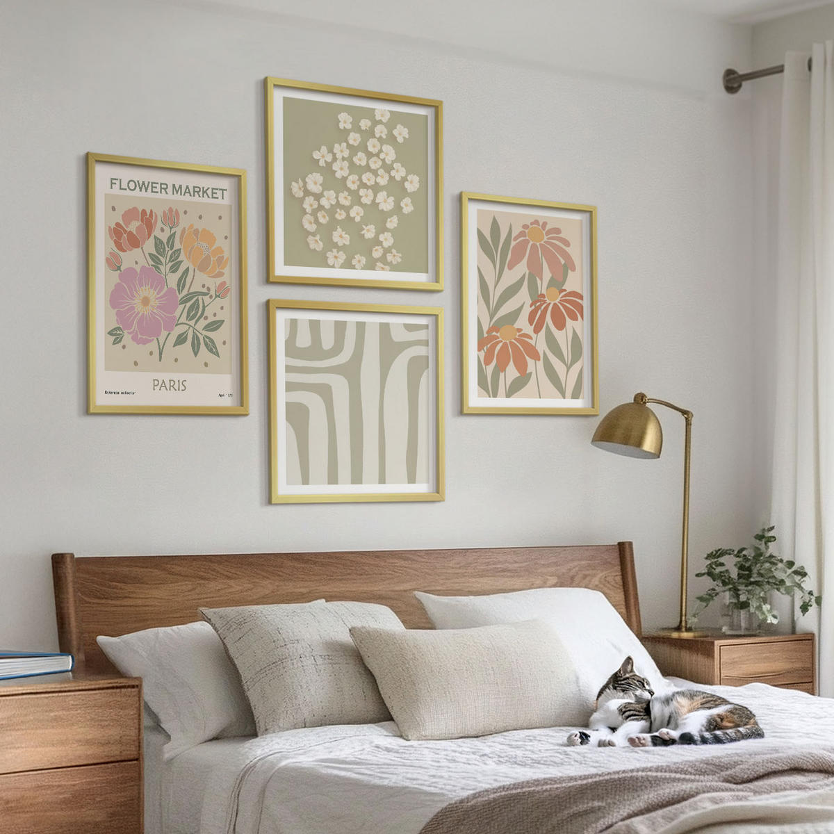 BILDER SET 4er Set - 50x50 cm & 40x60 cm Goldrahmen - Botanische Motive, Pariser Minimalismus - Goldfarben, Kunststoff (50/50cm) - TULUP