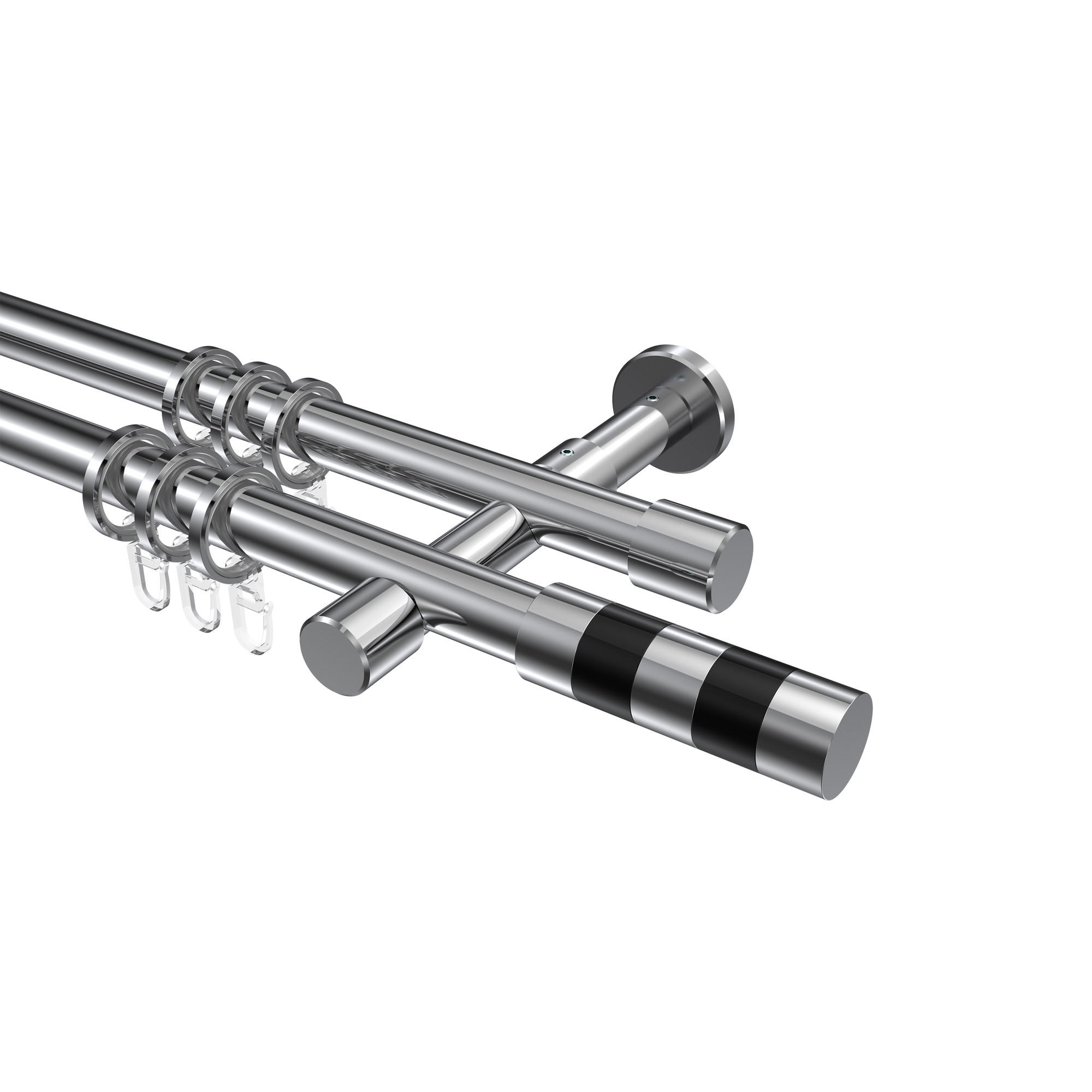 GARDINENSTANGEN-SET Prestige Mavell 400 cm (geteilt in 2 x 200 cm), 2-läufig, 20 mm Ø Chrom - Chromfarben/Schwarz, Metall (400cm) - INTERDECO