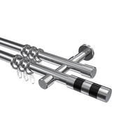 GARDINENSTANGEN-SET Prestige Mavell 260 cm (geteilt in 2 x 130 cm), 2-läufig, 20 mm Ø Chrom - Chromfarben/Schwarz, Metall (260cm) - INTERDECO