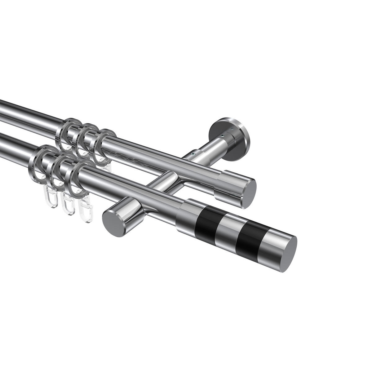 GARDINENSTANGEN-SET Prestige Mavell 260 cm (geteilt in 2 x 130 cm), 2-läufig, 20 mm Ø Chrom - Chromfarben/Schwarz, Metall (260cm) - INTERDECO
