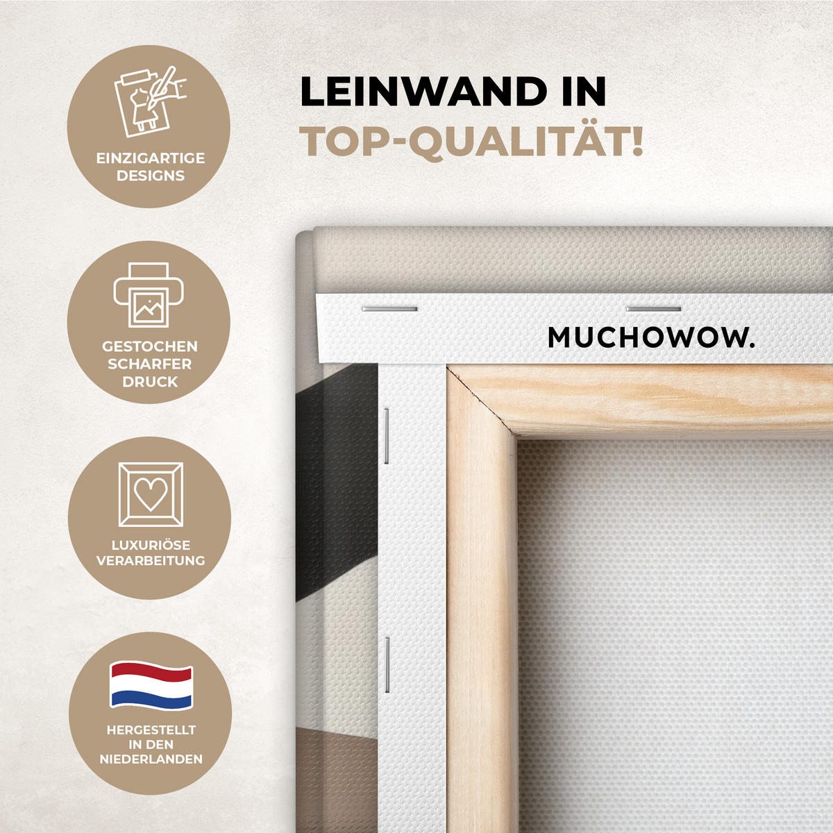 LEINWANDBILD Abstrakt - Landschaft - Wellen - Cremefarben 40x30 cm - Cappuccino, Textil (40/30cm) - MuchoWow