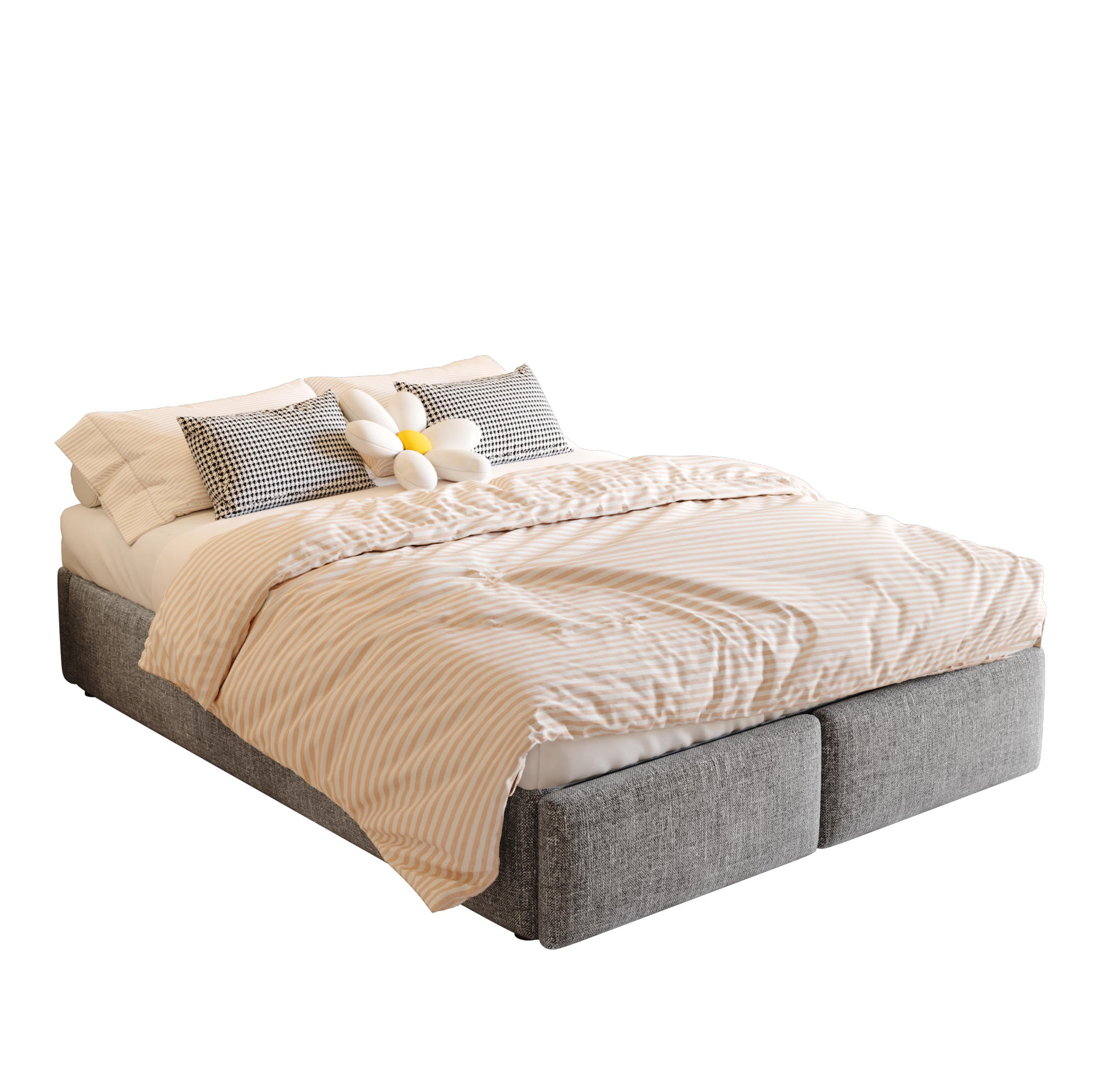 BETT mit Stauraum und 2 Schubladen 140x200 cm Grau - Grau, Metall (140/200cm) - Meubliv