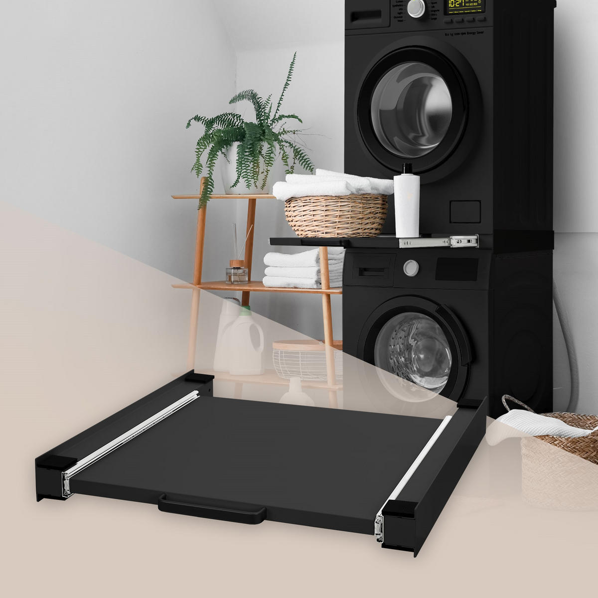 MEZIPODSTAVEC s výsuvnou deskou 60x60 cm, černý, z oceli - černá, kov (60/7.5/60cm) - ML-DESIGN