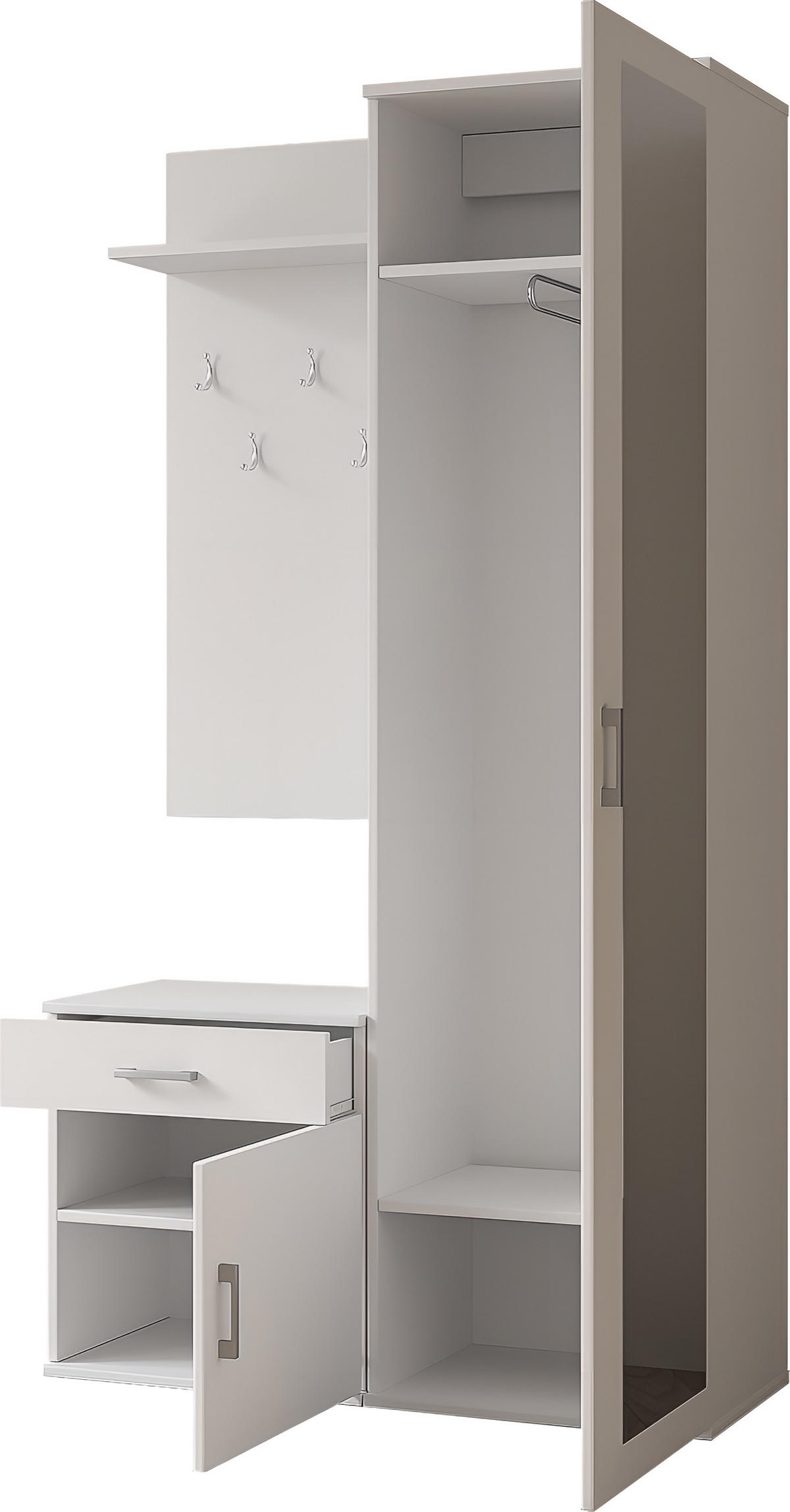GARDEROBE Talia mit Spiegel, universell montierbar, 100/180/35 cm Weiß - Weiß, Holzwerkstoff (100/180.5/35cm) - WFL GROUP