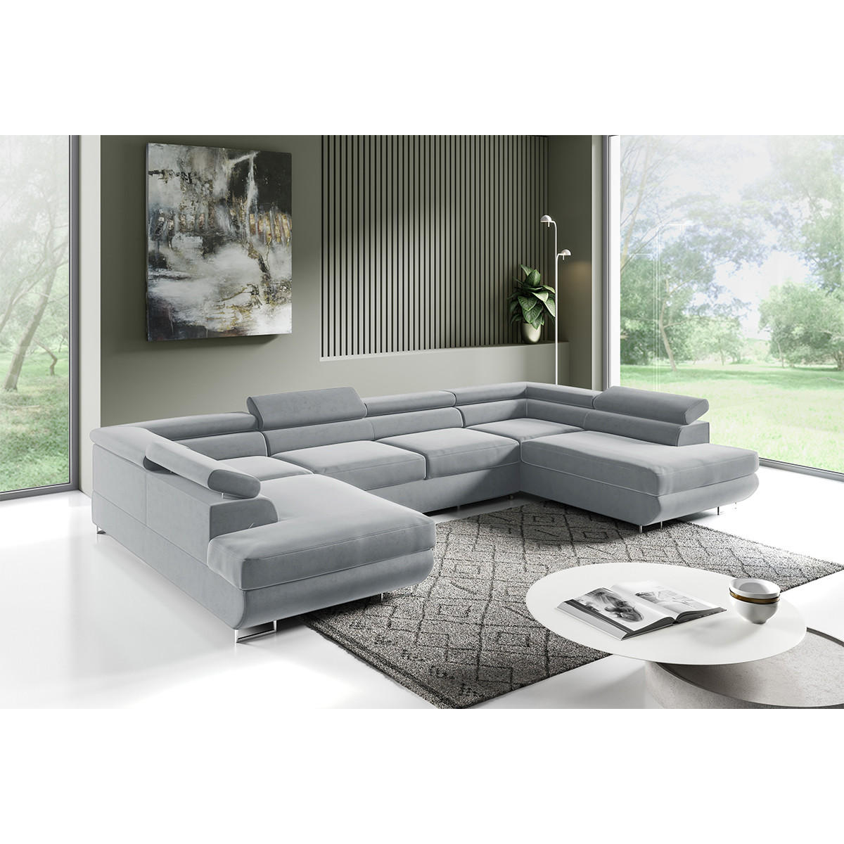 PANORAMASOFA Lyam 5 Sitzplätze Hellgrau - Grau, Holzwerkstoff (335/72/201cm) - Petits-meubles