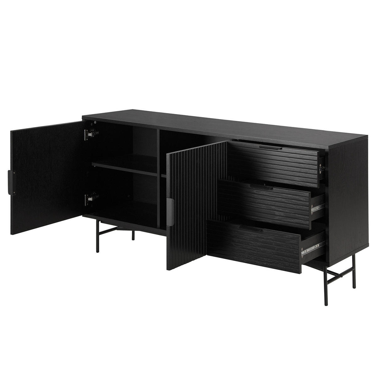 SIDEBOARD mit 2 Türen - Eichefarben/Schwarz, Holzwerkstoff/Metall (160/75/40cm) - home24