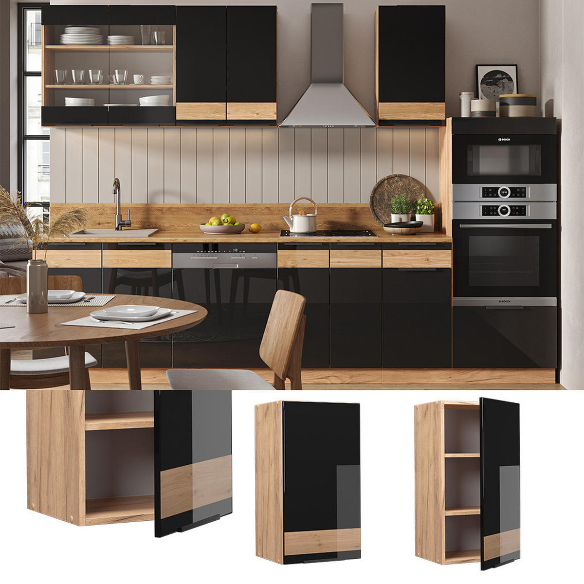 HÄNGESCHRANK Fame-Line Schwarz Eiche hochglanz 40 cm - Honigeiche/Schwarz Hochglanz, Holzwerkstoff (40/72/34.1cm) - Vicco