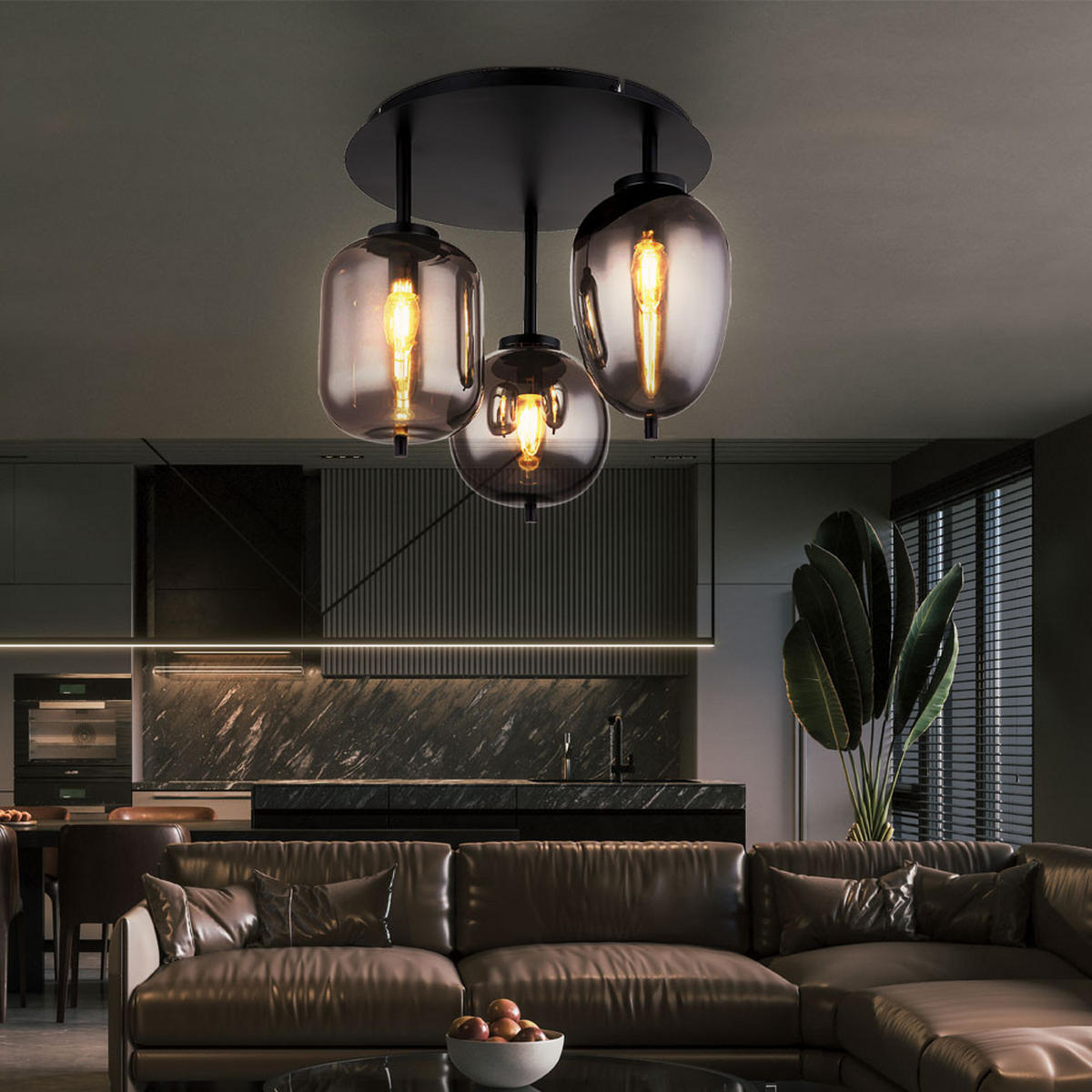 LED DECKENLEUCHTE Metall Schwarz - Schwarz, Glas (46/46/36cm) - Globo Lighting